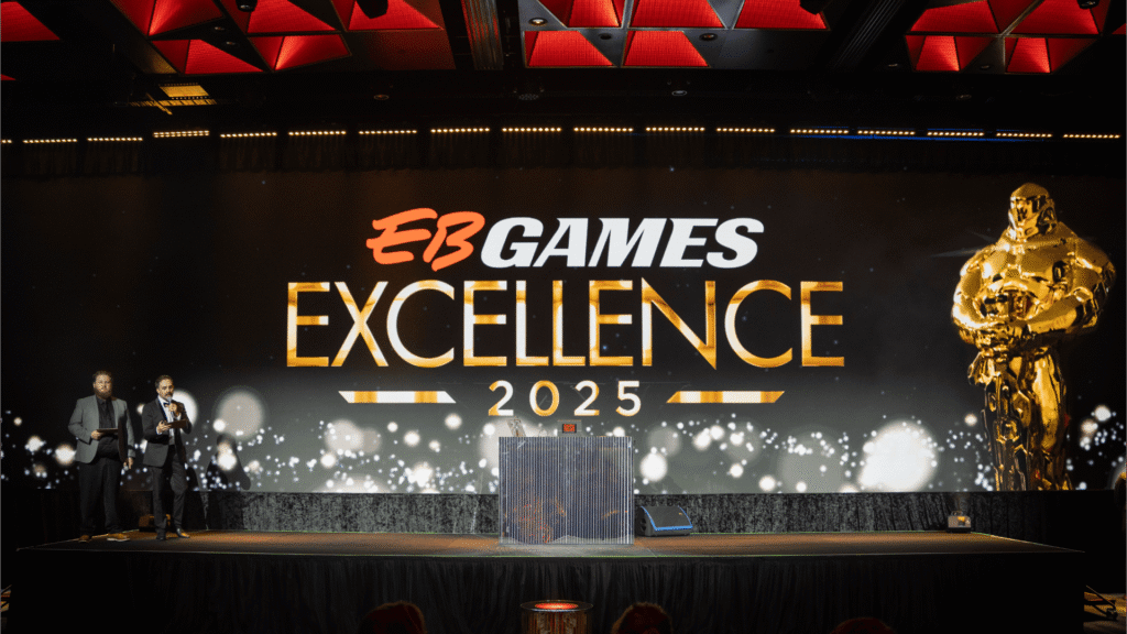 EB Games Excellence 2025 corporate awards event photography in Brisbane with presenters on stage